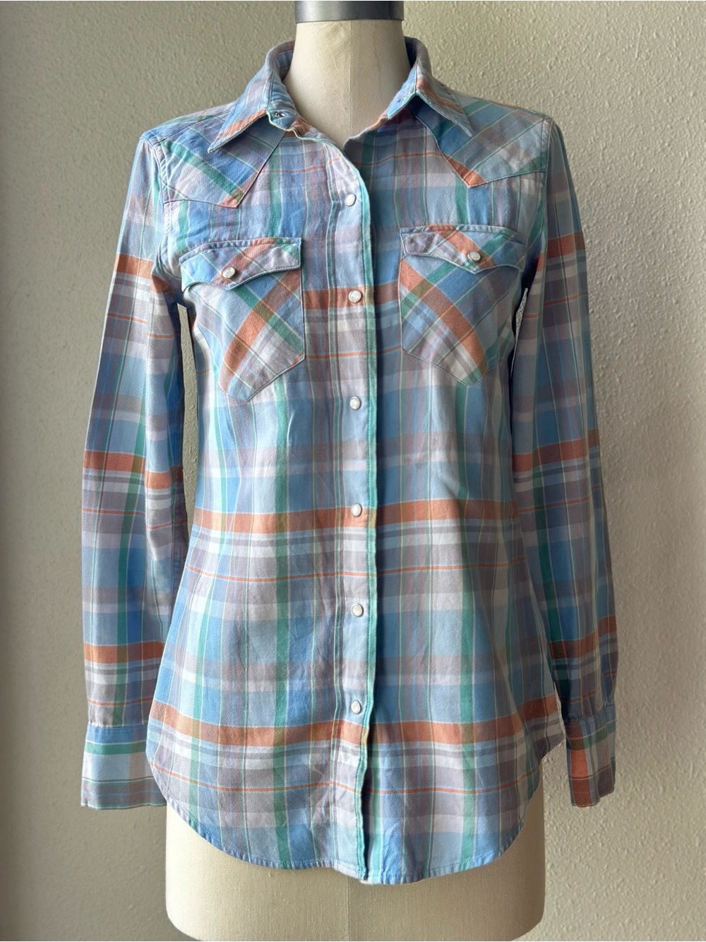 Lauren Ralph Lauren Size Small Plaid Cotton Snap Front Western Shirt